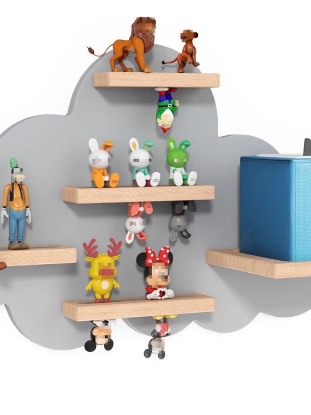 Cloud Wall Shelf with Light Gray Backboard and Natural Wood Shelves